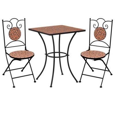 Afbeelding van 3 delige Bistroset mozaïek keramische tegel terracottakleurig