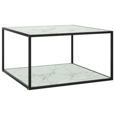 Afbeelding van Salontafel met wit marmerglas 90x90x50 cm zwart