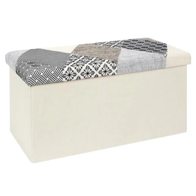 Afbeelding van HOME DECO FACTORY Patchwork Grijze meubels, zitbank, opvouwbaar, entree, woonkamer, slaapkamer, eetkamer, polyester, meerkleurig, 76 x 38 cm