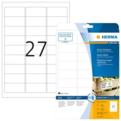 Afbeelding van Herma 10903 Super zelfklevende etiketten, 63,5 x 29,6 A4, 675 stuks, wit
