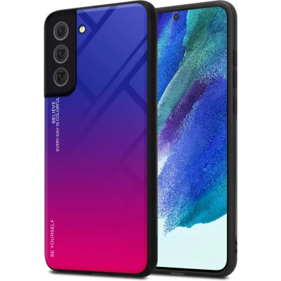 Afbeelding van Cadorabo Hoesje geschikt voor Samsung Galaxy S22 PLUS in PAARS ROOD Tweekleurige beschermhoes van TPU silicone Case Cover en achterzijde gehard glas