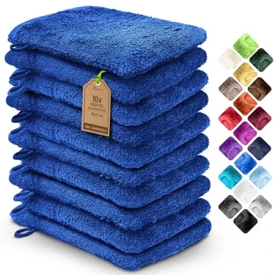 Image de NatureMark 10x Gants de Toilette en Frotte 100% Coton Doux et Résistants, Idéal pour le Soin Quotidien les Invités Bleu Roi, 15x21 cm