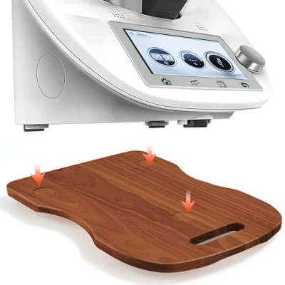 Afbeelding van Thermomix TM6 schuifplank met wielen, voor TM6, 360 graden draaibaar, rubberhout, gemakkelijk te schuiven, bruin
