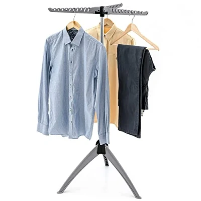 Afbeelding van art moon Cedar Droogrek, opvouwbaar, robuust, kleerhangerhouder, droogrek voor binnen en buiten, maximale capaciteit 22 kg of 63 kleerhangers, eenvoudig te monteren, grijs