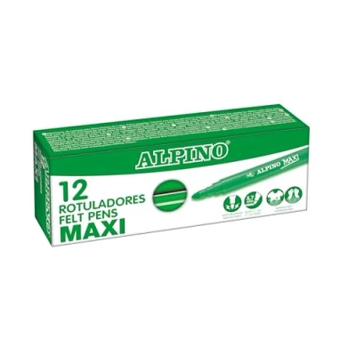Afbeelding van Alpino Etui met 12 maxi viltstiften in lichtgroen Super wasbare Markers voor kinderen glanzende schoolmarkers dikke punt 5,7 mm Lange houdbaarheid en sterkte