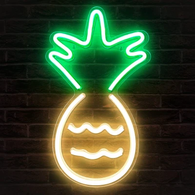 Afbeelding van LED Neon Wandlamp &quot;Ananas&quot;, Op USB, 44x26x2cm, Groen / Geel