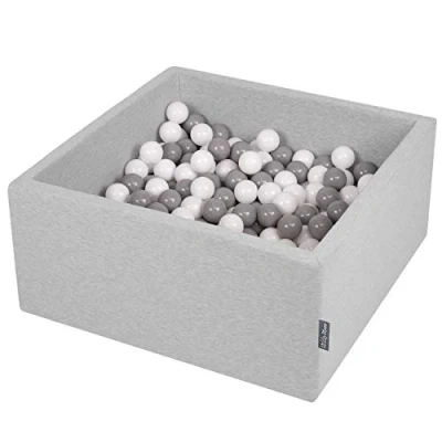 Afbeelding van KiddyMoon Ballenbad voor baby&#039;s, vierkant, 90 x 40 cm/200 ballen, 7 cm, ballenbak, speelgoed kinderen, lichtgrijs: wit/grijs