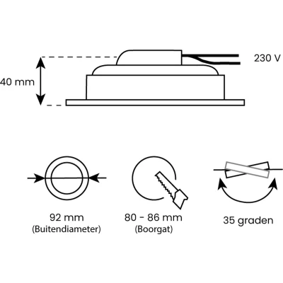 Afbeelding van Platte inbouwspot Edis Rond Wit Extra Warm Dimbaar 3.8W RTM Lighting LED