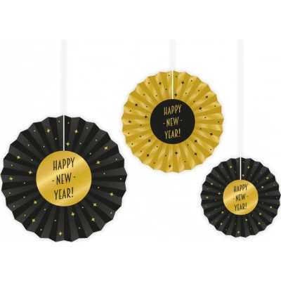 Afbeelding van Papieren Waaiers Happy New Year Classy 3 stuks