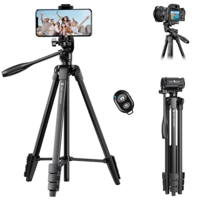 Afbeelding van K&amp;F Concept B174A1 Lichtgewicht statief voor camera en telefoon, 60 inch smartphone met telefoonhouder, reisstatief klauw, compact in