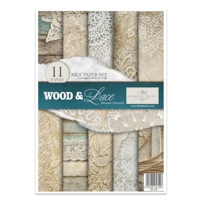 Afbeelding van ITD Collection rijstpapier voor decoupagetechniek A4 scrapbooking, kaarten maken, kunstdagboek 29,7 x 21 cm hout en kant RP 075
