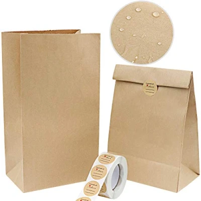 Afbeelding van Vandicka 100 kleine bruine zakjes van kraftpapier en stickers, voedselzakken bakpapier voor verjaardag, bruiloft, Kerstmis, feest, papieren snoepzakjes koekjes,