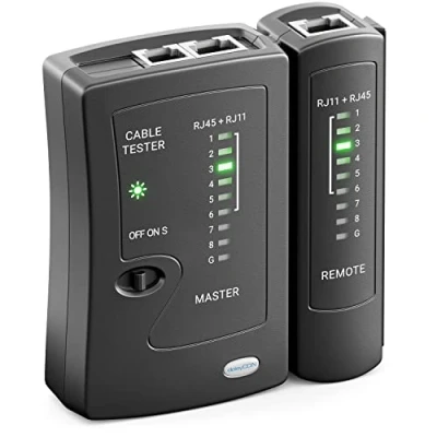 Afbeelding van deleyCON tester netwerkkabel RJ11 RJ12 RJ45 ISDN netwerkkabeltester patchkabeltester zwart