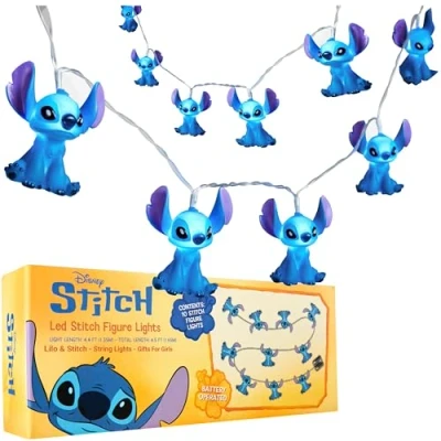 Afbeelding van Disney Lot de 10 guirlandes lumineuses à DEL Stitch pour enfants, adolescents et adultes, 150 cm, accessoires décoration d&#039;intérieur chambre coucher, dortoir