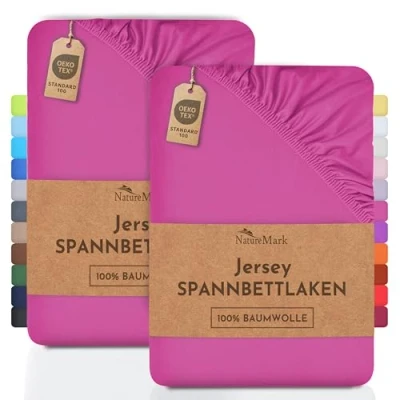 Afbeelding van NatureMark Set van 2 100% katoenen jersey hoeslakens voor kinderen in verschillende maten en kleuren Öko Tex Standard merkkwaliteit 100 70 x 140 cm Roze.