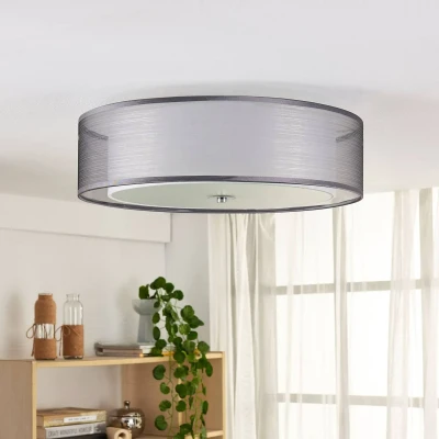 Afbeelding van Lindby plafondlamp 3lichts stof, metaal, glas H: 14.5 cm E27 grijs, wit, chroom