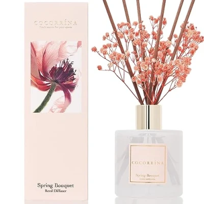 Afbeelding van Cocorrína luchtverfrisser met geurstokjes gedroogde bloemen, lenteboeket, voor thuis, badkamerdecoratie en planken, 200 ml