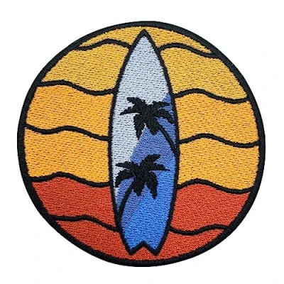 Afbeelding van Opstrijkbare patch surfplank bij zonsondergang surfpatches, surfpatches Finally Home
