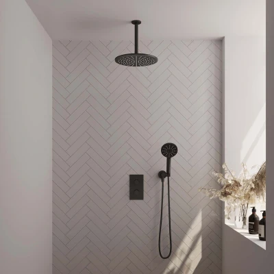 Afbeelding van Brauer Black Edition Regendoucheset inbouw hoofddouche 30 cm 2 functies inclusief inbouwdeel handdouche Rond 3 standen mat zwart