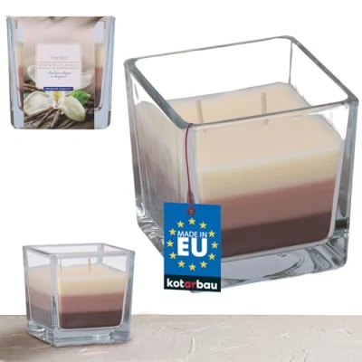 Afbeelding van KOTARBAU® Geurkaars met 2 lonten van vanilleglas in 3 kleuren, cadeau idee voor aromatherapie, brandduur tot 32 uur