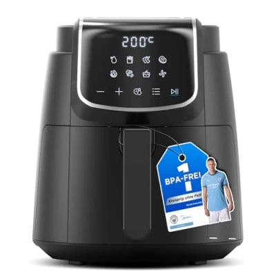 Afbeelding van Midea Heteluchtfriteuse, maat XL, 4 l, met led touchscreen, 35 200 C, 8 kookfuncties, vaatwasmachinebestendig, 41 recepten, voor koken, grillen, ontdooien, schudden, alarm