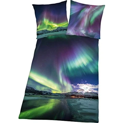 Afbeelding van Herding Young Collection beddengoed, omkeerbaar Aurora Borealis motief, kussensloop 80 x cm, dekbedovertrek 135 200 met ritssluiting, eenvoudig te gebruiken, katoen/renforcé