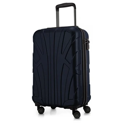Afbeelding van SUITLINE Koffer met wielen, harde schaal volumeverlenging, TSA vergrendeling, ABS, mat, 4 rubberen dubbele Donkerblauw, 55 cm