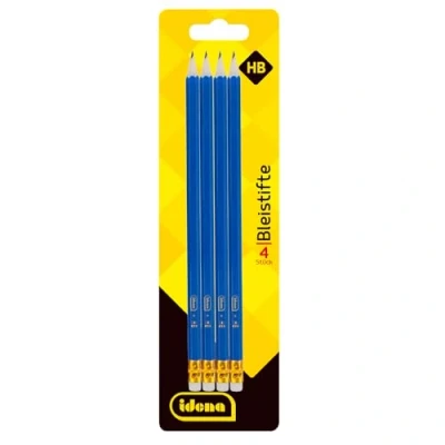 Afbeelding van Idena 20013 Potloden, hardheid, HB, met gom, blauw, 4 stuks
