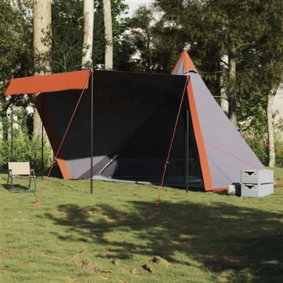 Image de vidaXL Tente familiale tipi 6 personnes gris et orange imperméable4009447