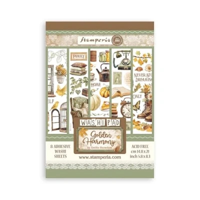 Afbeelding van Stamperia Washi Pad Golden Harmony 8 vellen scrapbooking papierambachten decoratieve knutselmaterialen papieren knutselsets creatieve accessoires