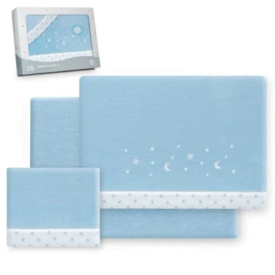 Afbeelding van Interbaby Underzy Beddengoedset 100% polyester met hoeslaken, laken en kussensloop, motief maan, blauw, 60 x 120 cm