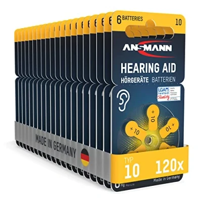 Image de ANSMANN Piles auditives Type 10 (Lot de 120) Bouton pour Aides P10 PR70 ZL4 Plates appareils auditifs, amplificateurs sonores Jaune