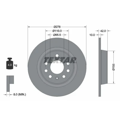 Afbeelding van TEXTAR PRO 92167603 Remschijf 278 10 05/08 110 volledig Gecoat Zonder wielbevestigingsbout, wielnaaf OPEL: Zafira B, Astra H Hatchback