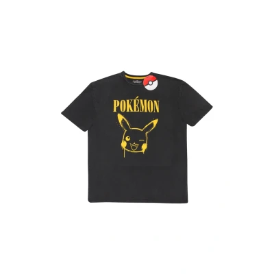 Afbeelding van Henry Tiger POKÉMON Graffiti Pikachu Tshirt print, Heren, Maat: Medium, Acid washed black