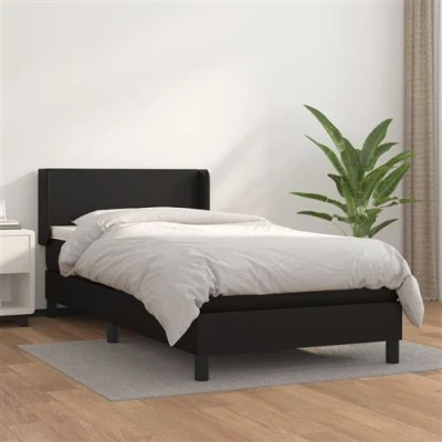 Image de vidaXL Sommier à lattes de lit avec matelas Noir 90x200 cm Similicuir