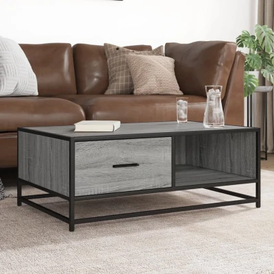 Afbeelding van Salontafel 90x57x35 cm bewerkt hout en metaal grijs sonoma