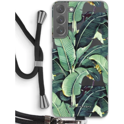 Afbeelding van Case Company® hoesje met Koord geschikt voor Samsung Galaxy S22 Plus Bananenbladeren Telefoonhoesje Zwart Bescherming aan alle Kanten en Over de Schermrand