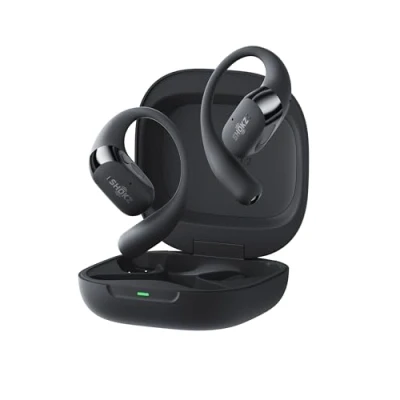 Afbeelding van Shokz OpenFit 2+ nieuwe hoofdtelefoon met vrije oren, compatibel Dolby Audio, 48 uur batterijduur, IP55 waterbestendigheid, USB C snel opladen, draadloos draagtas, zwart