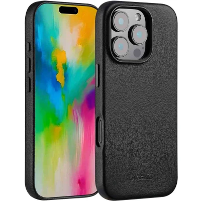 Afbeelding van Accezz Hoesje Geschikt voor iPhone 16 Pro MagSafe Leather Backcover zwart