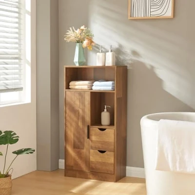 Afbeelding van Badkamerkast Namsskogan kolomkast 100x50x25 cm walnootkleurig en zwart [en.casa]
