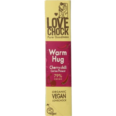 Afbeelding van Lovechock Warm Hug Vegan Chocolade Kers, Cranberry, Kaneel &amp; Cayennepeper 40GR
