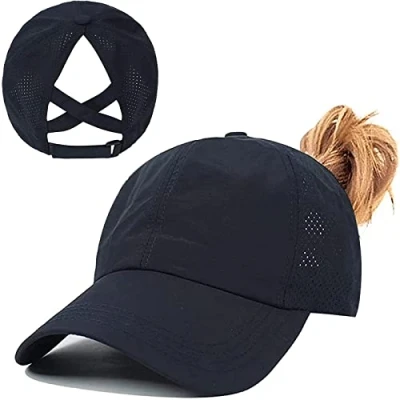 Afbeelding van Paardenstaart honkbalpet dames zomer verstelbaar sneldrogend mesh ademende unisex criss cross hoeden sport muts, Tibetaans Blauw, One Size