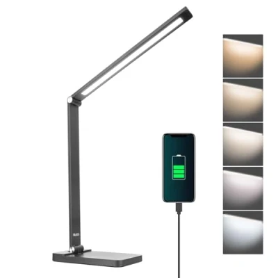 Afbeelding van Mafiti Bureaulamp, led, dimbaar, tafellamp, 5 kleuren en 3 helderheidsniveaus, gebruiksvriendelijke bedlamp, USB aansluiting, voor lezers, kinderen, kantoor, zwart