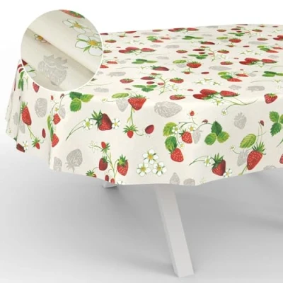 Afbeelding van ANRO Afwasbaar tafelzeil, tuintafelkleed, voor buiten/binnen, ovaal, 220 x 140 cm, aardbeien
