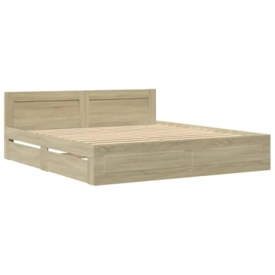 Afbeelding van vidaXL Bedframe met hoofdeinde bewerkt hout sonoma eiken 200x200 cm