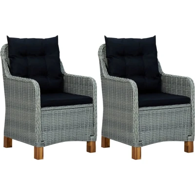 Afbeelding van Tuinstoelen 2 st met kussens poly rattan lichtgrijs