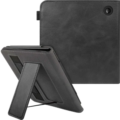 Afbeelding van imoshion Ereader Cover / Hoesje Geschikt voor Kobo Libra H2O Stand Bookcase Sleepcover met strap Zwart