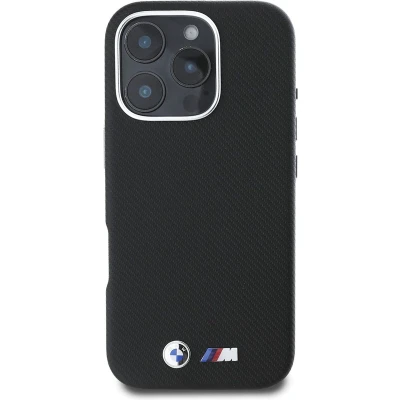 Afbeelding van BMW, Beschermhoesje Geschikt voor Apple iPhone 16 Pro Max ultrabestendig Kevlar patroon, Zwart