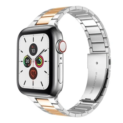 Afbeelding van Apple watch Stalen schakelband Zilver met champagne goud Geschikt voor 38mm / 40mm 41mm