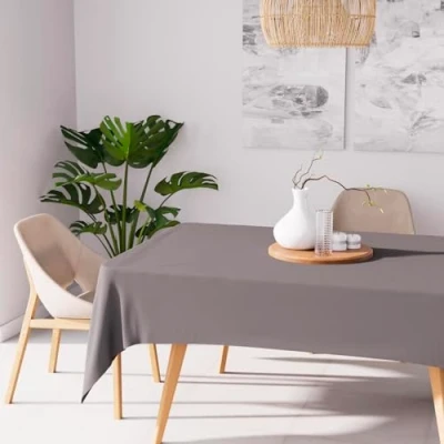 Image de Soleil d&#039;ocre, Alix Nappe rectangle anti tâches, Polyester, Gris, 140x300 cm
